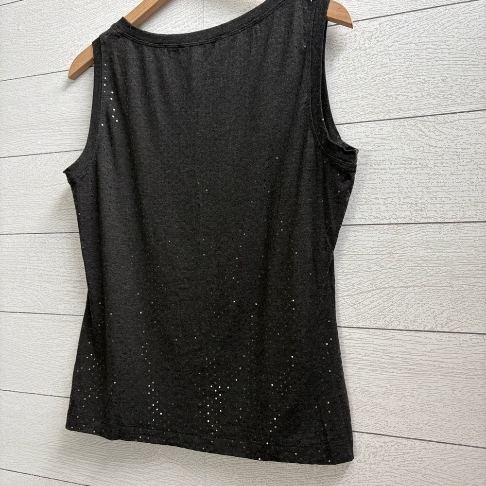 St. John Paillettes Charcoal Gray Micro Square Sequin Stretch Tank Top, Large - Picture 6 of 11